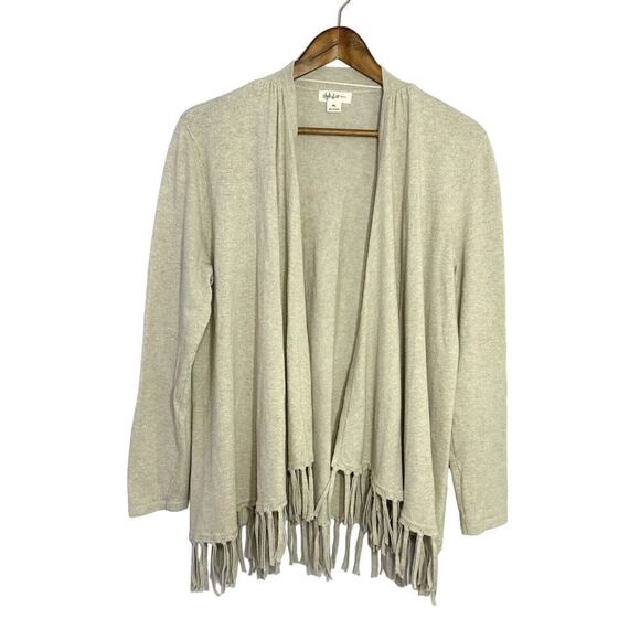Style & Co Open Cardigan Sweater Women Petite Large Beige Drap Fringed Hem Cozy - Picture 1 of 10